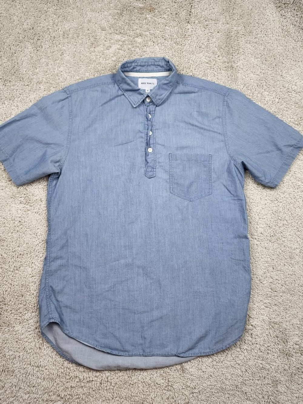 Norse Projects Polo Shirt Mens Size Medium Blue M Cotton Denim shirt Button USA